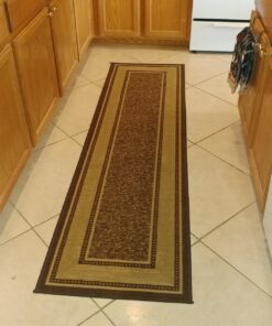Machine Washable Bordered Design Non-Slip Rubberback 2x7 Traditional Runner Rug for Hallway, Kitchen, Bedroom, Living Room, 1'10" x 7', Brown Border Dark Brown Runner - 1'10" x 7' 51 71j7wxbu1 L