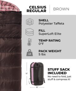TETON Sports Celsius Regular Sleeping Bags, All Weather Bags for Adults and Kids Camping Made Easy and Warm Compression Sack Included Brown Poly Liner Regular / 0f Right Zip 9 71j8lzy300L