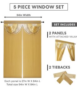 Alternative view of Regal Home Collections Amore Curtains 5-Piece Window Curtain Set - 54-Inch W x 84-Inch L Panels with Attached Valance and 2 Tiebacks - Bedroom Curtains and Living Room Curtains (Gold) Gold 54"X84" 5PCs. Window Set