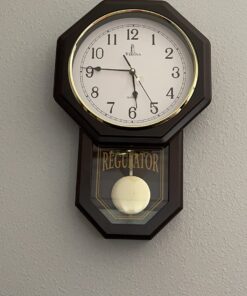 Pendulum Wall Clock - Regulator Clock - Wooden Schoolhouse Wall Clock with Pendulum - Wood Pendulum Clock Battery Operated - Decorative Wall Clocks for Living Room Decor, Home, Office and Gift 18x11 32 71jDOOQLJGL