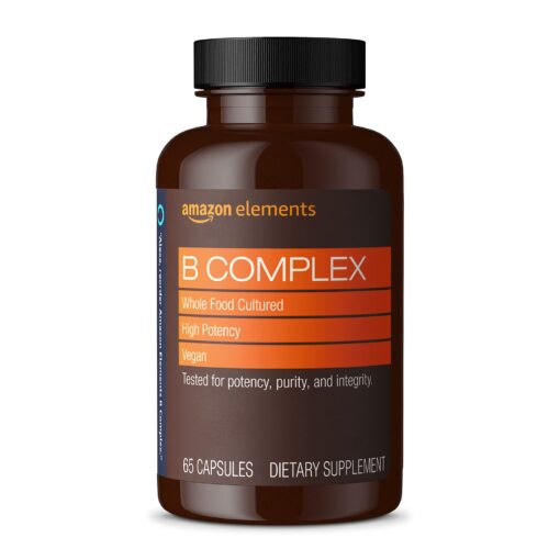 Amazon Elements B Complex, High Potency, 83% Whole Food Cultured, Supports Immune and Normal Energy Metabolism, Vegan, 65 Capsules, 2 month supply (Packaging may vary) 65 Count (Pack of 1)