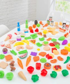 KidKraft 115-Piece Deluxe Tasty Treats Pretend Play Food Set, Plastic Grocery and Pantry Items, Gift for Ages 3+ 38 71jEIQaappL