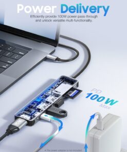 Hiearcool USB C Hub, USB C Multi-port Adapter for MacBook Pro, 7 in 1 USB C to HDMI Hub Dongle Compatible for USB C Laptops and Other Type C Devices (4K HDMI USB3.0 SD/TF Card Reader 100W PD) Space grey 27 71jHzPy 2nL