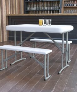 Flash Furniture Rowan 3 Piece Portable Plastic Folding Bench and Table Set,Granite White 10 71jNZPEkQxL