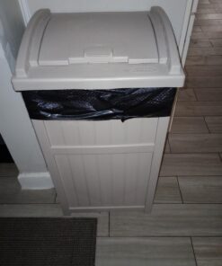 Suncast 33 Gallon Hideaway Trash Can for Patio - Resin Outdoor Trash with Lid - Use in Backyard, Deck, or Patio - Taupe 1 Pack 31 71jNgNRcoCL