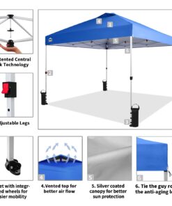 Crown Shades 10x10 Pop up Canopy Outside Canopy, Patented One Push Tent Canopy with Wheeled Carry Bag, Bonus 8 Stakes and 4 Ropes, Blue 40 71jRbLufFjL