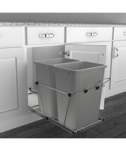 Rev-A-Shelf Double Pull Out Trash Can for Under Kitchen Cabinets 35 Qt 12 Gal Garbage Recyling Bin on Full Extension Slides, Silver, RV-18KD-17C S Metallic Silver 24 71jUMboiLjL