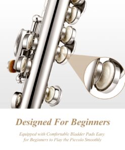 Eastar Piccolo Instrument for Beginners Students, Key of C Piccolo Flute, with Hard Case Cleaning Rod, Cloth, Swab and Gloves, 2-Piece, Silver Plated Piccolo, EPC-2S 15 71jXuK6TuiL