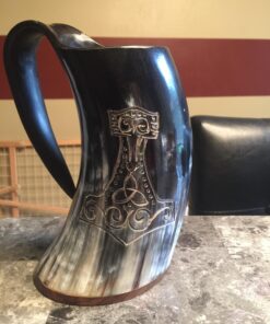 Norse Tradesman XL Viking Drinking Horn Mug - 100% Authentic Beer Horn Tankard With Thor's Hammer Engraving | The Mjolnir, High Polish, approx. 30 oz 30 71jYSXD5vjL