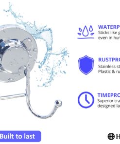 HOME SO Suction Cup Hooks for Shower, Bathroom, Kitchen, Glass Door, Mirror, Tile – Loofah, Towel, Coat, Bath Robe Hook Holder for Hanging up to 15 lbs – Rustproof Chrome Stainless Steel (1-Pack) 1 22 71jYqgQ KzL