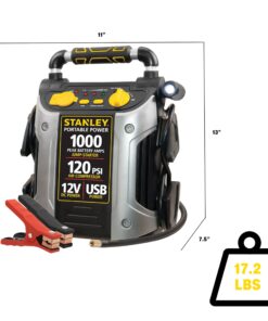 STANLEY J5C09 Portable Power Station Jump Starter 1000 Peak Amp Battery Booster, 120 PSI Air Compressor, USB Port, Battery Clamps 1,000 Peak Amps 48 71jZlQ38DlL