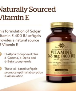 Solgar Vitamin E 268 MG (400 IU) (d-Alpha Tocopherol & Mixed Tocopherols), 100 Softgels - Supports Immune System & Skin Nutrition - Natural Antioxidant - Gluten Free, Dairy Free - 100 Servings 100 Count (Pack of 1) 25 71jdEISZyyL