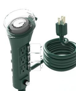 BN-LINK Outdoor Power Strip with Programmable Mechanical Timer and Yard Stake, 6 Grounded Outlets - 6 ft Cord, Weatherproof for Outdoor Lamps Lights Ponds Christmas Lights 1875W/15A ETL Listed Dial