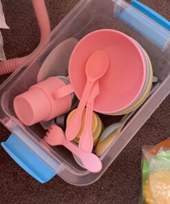 KidKraft 27-Piece Pastel Cookware Set, Plastic Dishes and Utensils for Play Kitchens, Gift for Ages 18 mo+ 51 71jdwKdl2JL