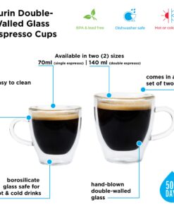 Alternative view of GROSCHE Turin Double Wall Glass Espresso Cups WITH HANDLES - Insulated Glass Cappucino Mugs - Clear Mug - Double Walled Latte Cup - Espresso Mugs (2.35 fl oz - Set of 2) With handle 1 EA