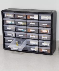 Akro-Mils 10124, 24 Drawer Plastic Parts Storage Hardware and Craft Cabinet, 20-Inch W x 6-Inch D x 16-Inch H, Black 27 71ji35jQhxL