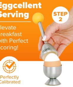 Egg Cups For Soft Boiled Eggs with Spoons - Egg & Cracker Tool Set - Stainless Steel Egg Opener Topper & Cutter - Hard Boiled Egg Holder Tool by Eparé Yellow Rubber Handle 25 71joCPJVQvL