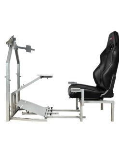 Alternative view of GTR Simulator CRJ Model Flight Simulator Silver Frame with Adjustable Majestic Black Leatherette Seat Flight Simulation Cockpit with Dual Control Mount and Triple | Single Monitor Stand