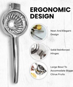 Chef's Star Lemon Squeezer Stainless Steel Citrus Juicer - Large Fruit Squeezer for Drinks - Rust-proof Juice Press, Non-Slip Manual Hand Juicer, Ideal for Juicing Lemons, Limes, Small Oranges 16 71jsF8yexJL