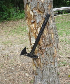 M48 Tactical Tomahawk Military Axe - Black Color | 3 ⅞” Cast Stainless Steel Combat Axe with Piercing Spike | Nylon Cord Wrapped Fiberglass Handle | Camping and Tactical Gear | 15” Length 51 71jxdvMoXsL