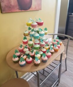 Vdomus 4 Tier Acrylic Cupcake Stand Pastry Stand with LED String Lights Dessert Tree Tower Cake Pyramid for Birthday Wedding Party Babyshower Christmas, Holds up to 50 Cupcakes (Warm) Gold 4 Tier Square 39 71jy0rifoPL