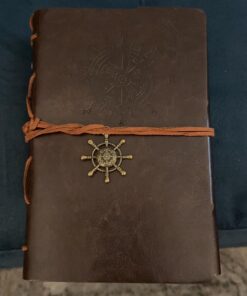 EvZ Leather Writing Journal Notebook, 7 Inches Vintage Nautical Spiral Blank String Diary Notepad Sketchbook Travel to Write in, Unlined Paper, Retro Pendants, Classic Embossed, Coffee 38 71jyRiOjvIL