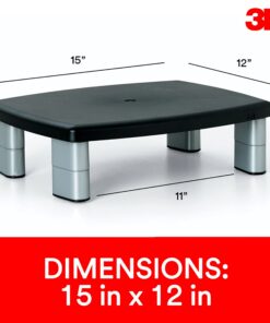 Alternative view of 3M Adjustable Monitor Stand Riser, Three Leg Segments Simply Adjust Height, Sturdy Platform Holds Up to 80 lbs for Monitors, Laptops, and Printers, Space for Storage Underneath, Silver/Black (MS80B) 11-Inch