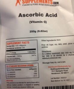 BULKSUPPLEMENTS.COM Ascorbic Acid Powder - Vitamin C Powder, Pure Vitamin C Ascorbic Acid, 1000mg Vitamin C - Powdered Vitamin C, Food Grade & Gluten Free - 1000mg per Serving, 250g (8.8 oz) 8.8 Ounce (Pack of 1) 18 71k3CdGhw5L