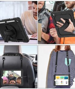 SEYMAC stock iPad 9th/ 8th/ 7th Generation Case 10.2’’, Shockproof with Screen Protector Pencil Holder 360° Rotating Hand Strap &Stand, for 10.2 inch 2021/2020/2019 (Black) Black+Back 40 71k3l0FtJ0L