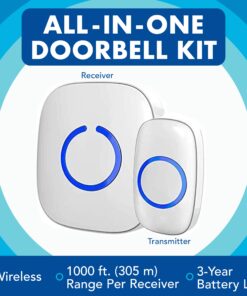 SadoTech Wireless Doorbells for Home, Apartments, Businesses, Classrooms, etc. - 2 Door Bell Ringer & 1 Plug-In Chime Receiver, Battery Operated, Easy-to-Use, Wireless Doorbell w/LED Flash, White 2 push buttons + 1 receiver 30 71k6VKhv1xL 5