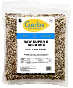GERBS Super 5 Seed Snack Mix 2 LBS. Premium Grade | Top 14 Food Allergy Free | Resealable Bulk Bag | Made in USA | Raw Pumpkin Sunflower Chia Hemp Flax Seed Trail Mix | Gluten Peanut Tree Nut Free 5 Seed Mix 2 Pound (Pack of 1) 18 71k9vgX4CL