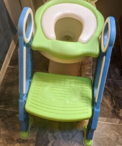 Potty Training Toilet Seat with Step Stool Ladder for Boys and Girls Baby Toddler Kid Children Toilet Training Seat Chair with Handles Padded Seat Non-Slip Wide Step (Blue Green) Blue+Green 52 71kAmBYKOlL
