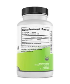 Simply Natures Pure Alpha Lipoic Acid 600mg 120 Veggie Capsules, Non-GMO Thioctic Acid 4 Month Supply 120 Count (Pack of 1) 23 71kBCVo3eBL