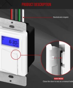 Alternative view of Enerlites 7 Days Digital in-Wall Programmable Timer Switch for Lights, Fans, and Motors, Single Pole, Neutral Wire Required, 7-Day 18 ON/Off Timer Settings, with Blue Backlight, HET01, White - HET01-W-STICKERED 1 Pack With Backlight