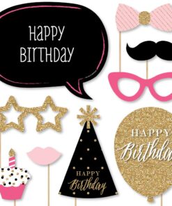 Big Dot of Happiness Chic Happy Birthday - Pink, Black and Gold - Birthday Photo Booth Props Kit - 20 Count 17 71kCYDDivqL
