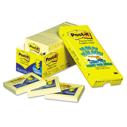 Post-it Pop-up Notes, 3 in x 3 in, 18 Pads, America's #1 Favorite Sticky Notes, Canary Yellow, Clean Removal, Recyclable (R330-18CP) Original Pop-Up