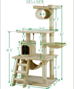 Go Pet Club Classic Cat Tree, Faux Fur Finish, Sisal Rope Scratcher, 62"H, Beige 35 71kEsLb 9L