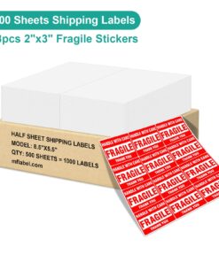 MFLABEL Half Sheet Labels with Self Adhesive,8.5 x 11 Inches Packaging Labels, Address Labels, Shipping Labels for Laser & Inkjet Printers,1000 Count(500 Sheets) 500 Sheet 8.5" x 5.5" (2-up) 9 71kFRHu4xnL