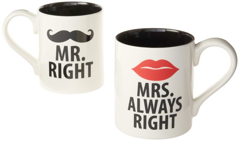 Catalog 4 Enesco Our Name is Mr. Right and Mrs. Always Right Stoneware Coffee Mug Set