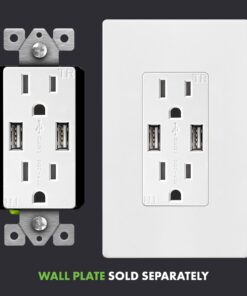Alternative view of TOPGREENER High Speed USB Charger Outlet, USB Wall Charger, Electrical Outlet with USB, 15A TR Receptacle, Decorator Wall Plate, UL Listed, TU2154A, White 2 Port 1
