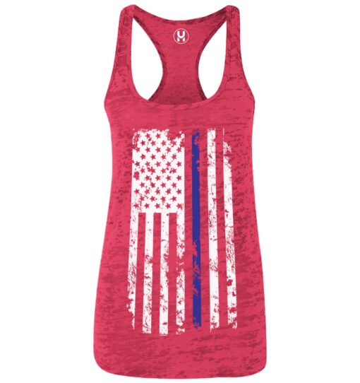 Blue Line American Flag - Support Cops Police Ladies Racerback Tank Top X-Small Pink