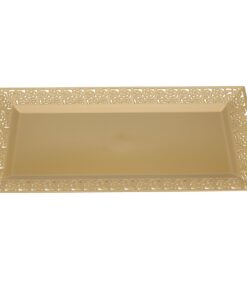 Alternative view of Silver Spoons and More lace Rim 14" x 7.5" Heavyweight Plastic Set of 2 Serving Trays, gold