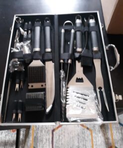 POLIGO 22PCS Heavy Duty BBQ Grill Accessories Set, Non-Slip Grill Tools for Outdoor Grill Set Thicker Stainless Steel Grill Utensils Set, Deluxe Grilling Set with Aluminum Case Ideal Gifts for Men Dad Black - 22PCS BBQ Set 29 71kWIfqV2ZL