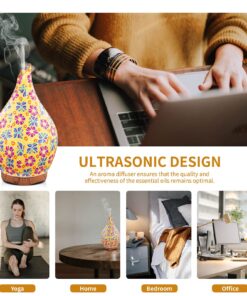 280ml Colorful Essential Oil Diffuser, Aromatherapy Ultrasonic Humidifier - Handmade Glass, BPA Free, 7 Color LED, Waterless Auto-Off, Timer Setting 17 71kXlH240hS