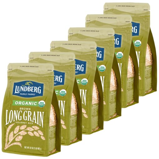 Lundberg Brown Rice, Organic Long Grain Rice - Non-Sticky, Fluffy Whole Grain Rice for Healthy Meals, Vegan Food, Gluten-Free Rice Grown in California, 32 Oz (Pack of 6) 32 Ounce (Pack of 6)