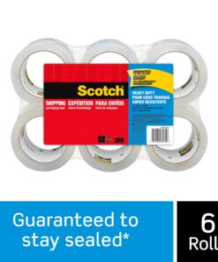 Scotch Heavy Duty Packaging Tape, 1.88" x 54.6 yd, Designed for Packing, Shipping and Mailing, Strong Seal on All Box Types, 3" Core, Clear, 6 Rolls (3850-6) 40 71kZxYtECL
