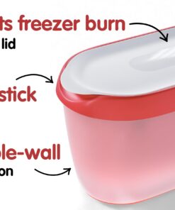 SUMO Ice Cream Containers with Lids for Homemade Ice Cream - Set of 2 Tubs - 1.5 Quart or 3 Pints per Container, Reusable Ice Cream Containers for Freezer Storage, Red 24 71kfyhCvIPL