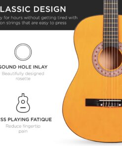 Best Choice Products 38in Beginner All Wood Acoustic Guitar Starter Kit w/Gig Bag, Digital Tuner, 6 Celluloid Picks, Nylon Strings, Capo, Cloth, Strap w/Pick Holder - Natural 25 71khjqGhZNL