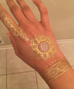 Terra Tattoos Gold Black Metallic Henna Temporary Tattoos Designs Elephants, Flowers, Stars & more! Waterproof Nontoxic Long Lasting Perfect for Beach, Festivals, & Parties (Gypsy) Gypsy 37 71ki7M16AsL