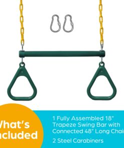 Jungle Gym Kingdom Swing Sets for Backyard, Monkey Bars & Swingset Accessories - Set Includes 18" Trapeze Swing Bar & 48" Heavy Duty Chain with Locking Carabiners - Outdoor Play Equipment (Green) Green 29 71kjcKmPJkL